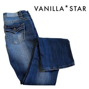 VANILLA STAR Boot Cut Low Rise Jeans Distressed Blue Denim Stretch Wmn Junior 5